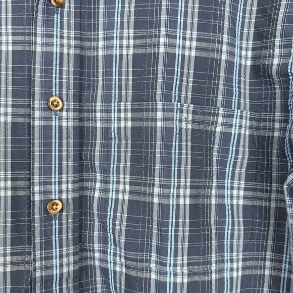 L.L. Bean Blue Plaid Button Down Short Sleeve Collared Mesh Vented Top-Medium - Picture 5 of 6